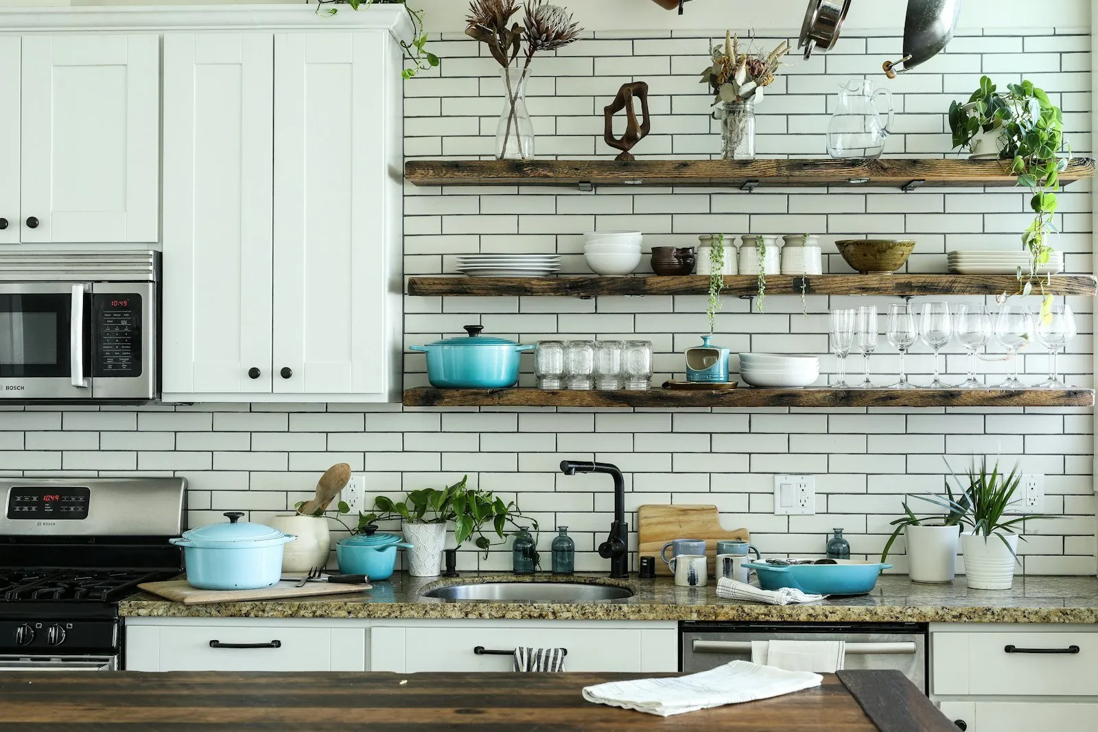 Wooden kitchen essentials on a counter
