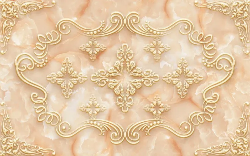 Peach Marble Gold Scrollwork