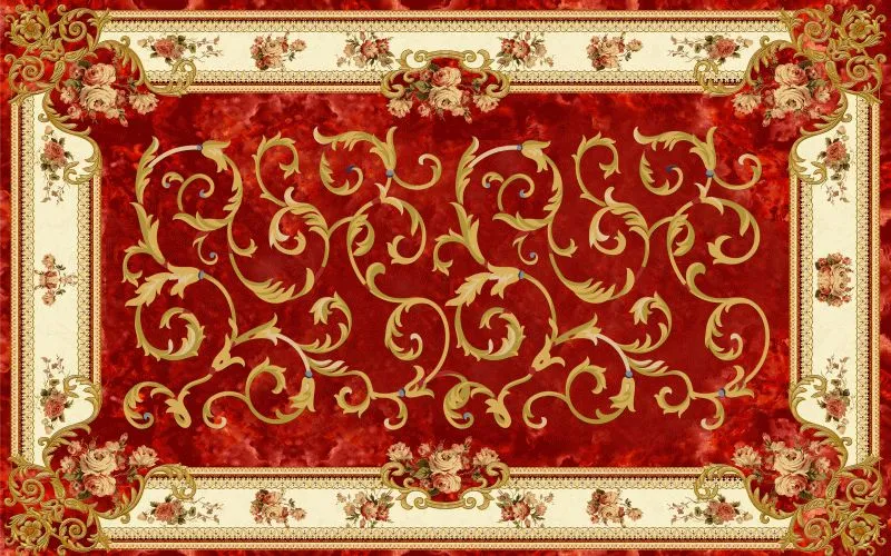 Crimson Gold Scroll Carpet