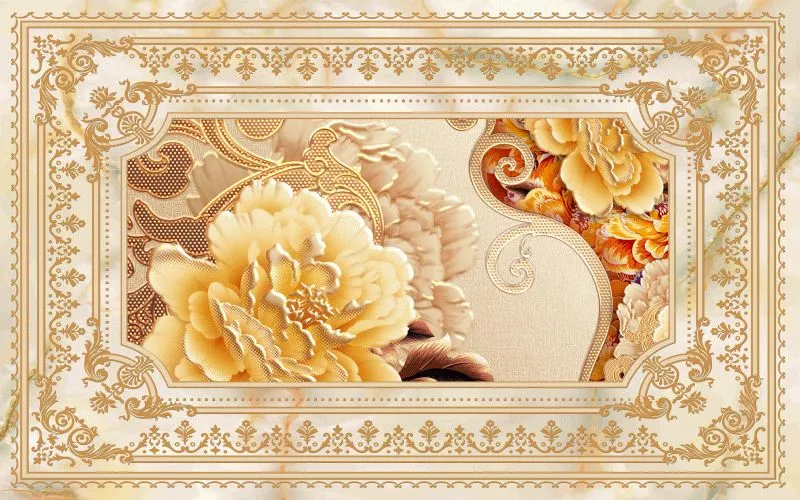 Golden Peony Marble Frame