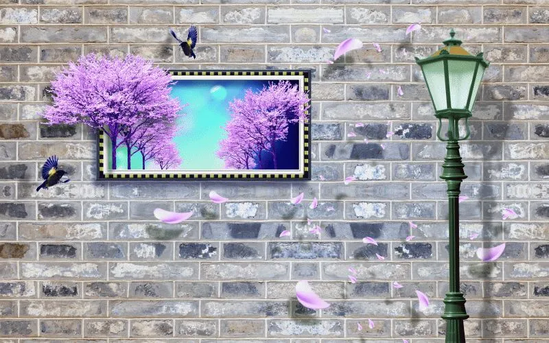 Lamp Post Brick Garden Mural