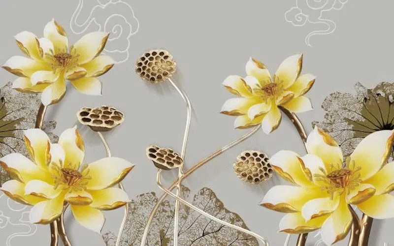 Yellow Lotus Grey Ink