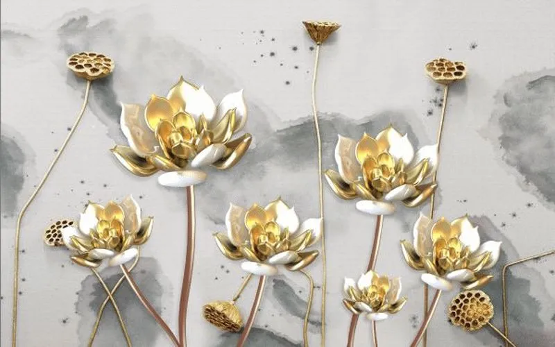 Gilded Lotus Ink Clouds
