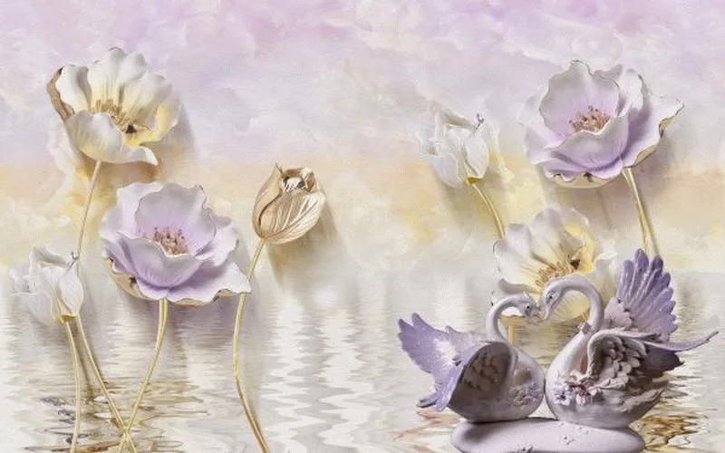 Lavender Lotus Swans