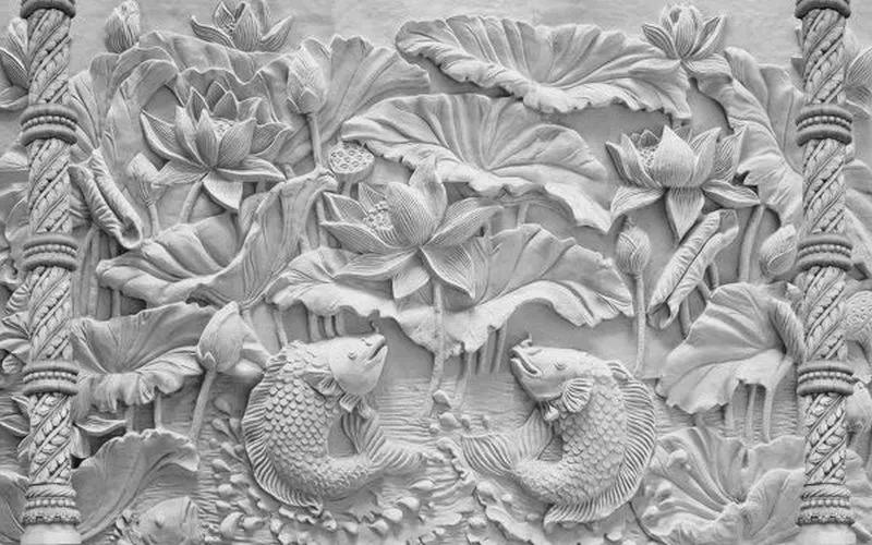 Stone Carved Lotus Koi