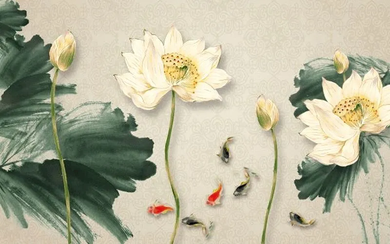 Cream Lotus Ink Leaves