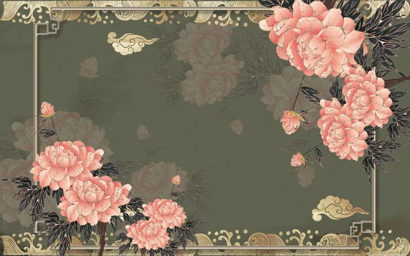 Coral Peony Olive Frame