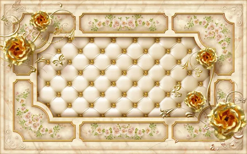 Golden Roses Tufted Frame