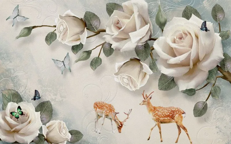 White Roses Grazing Deer