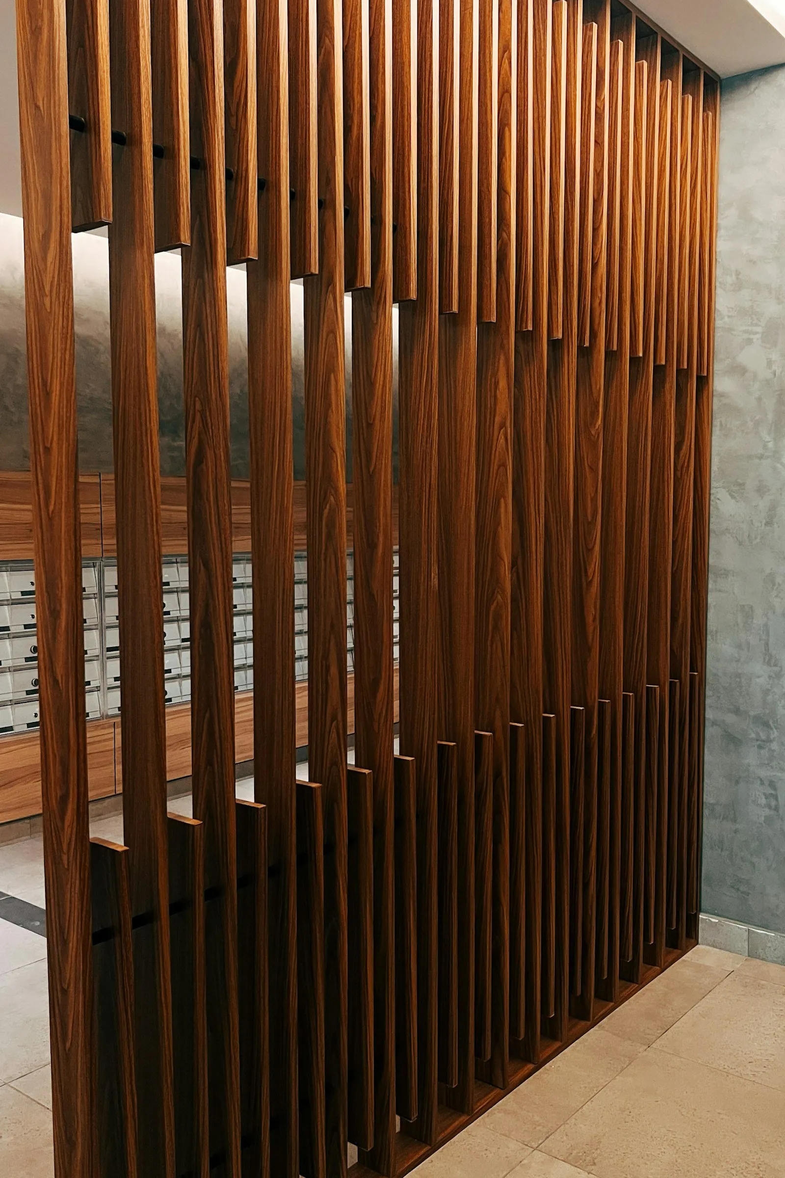 Wooden slat room divider panel