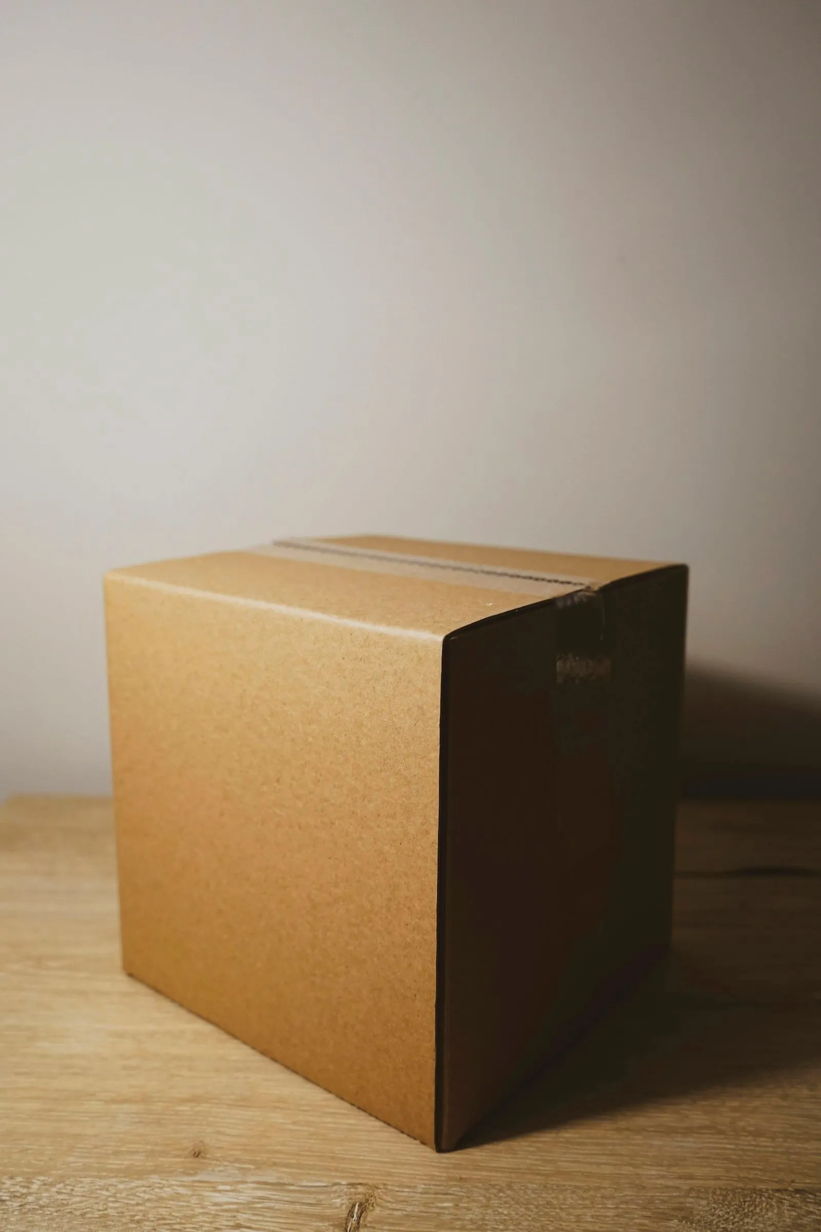 A plain cardboard shipping box