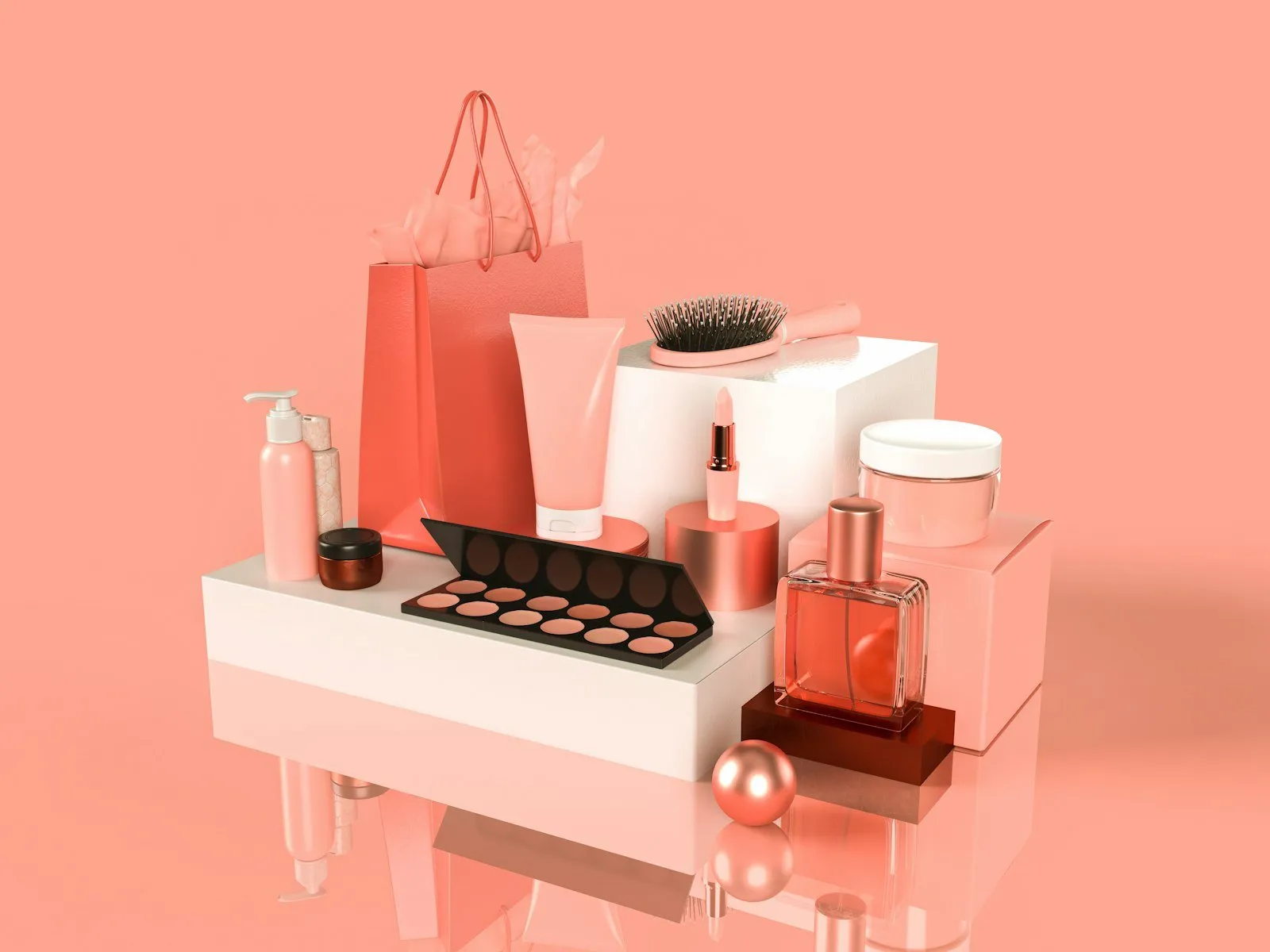 A table of cosmetic products